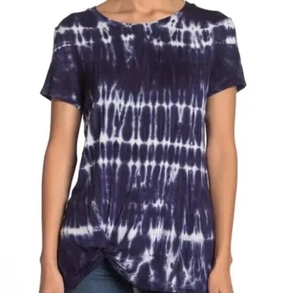 C & C California Tops - C&C California Shibori Blue Tie Dye Twist Front Top
